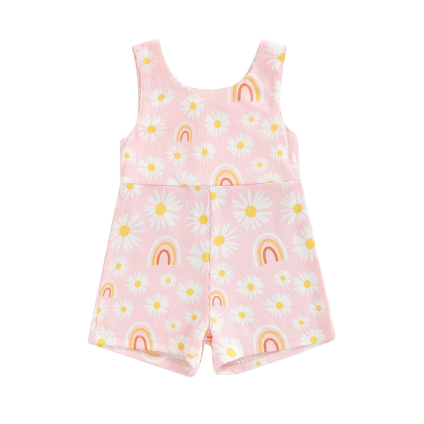 Strap Zipper Rainbow Sunken Stripe Flower Jumpsuit Romper