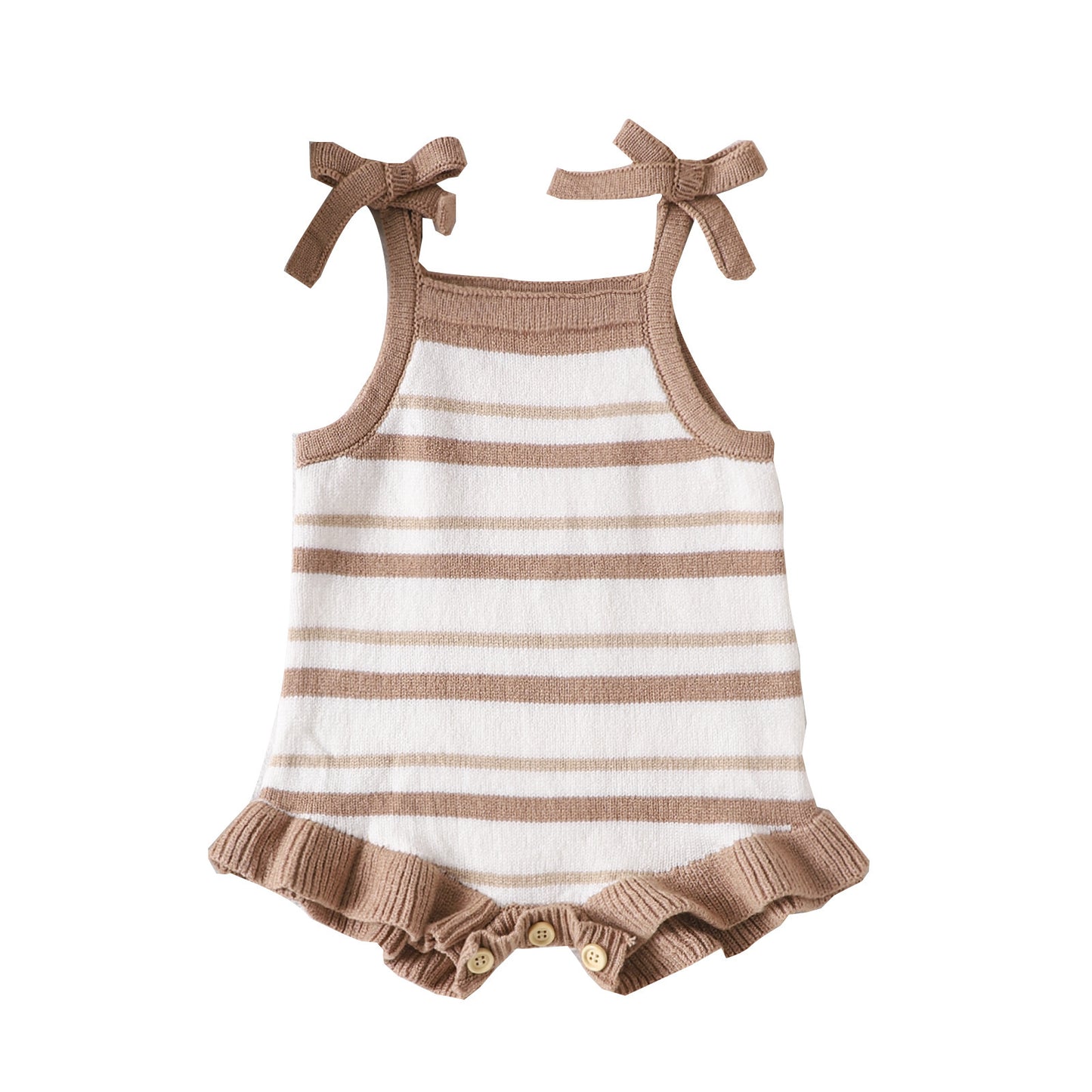 Infant Spring And Autumn Cute Stripes Easy Matching Sling Bow Jumpsuit