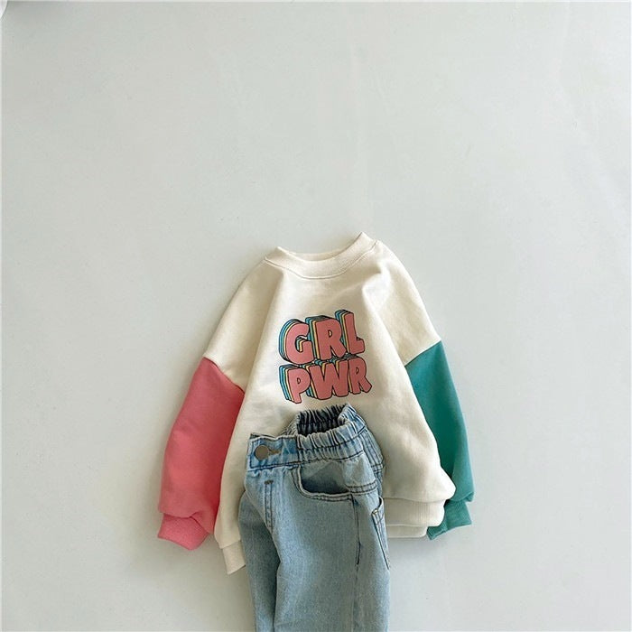 Color Contrast Sleeves Letter Sweater Color Block Pants