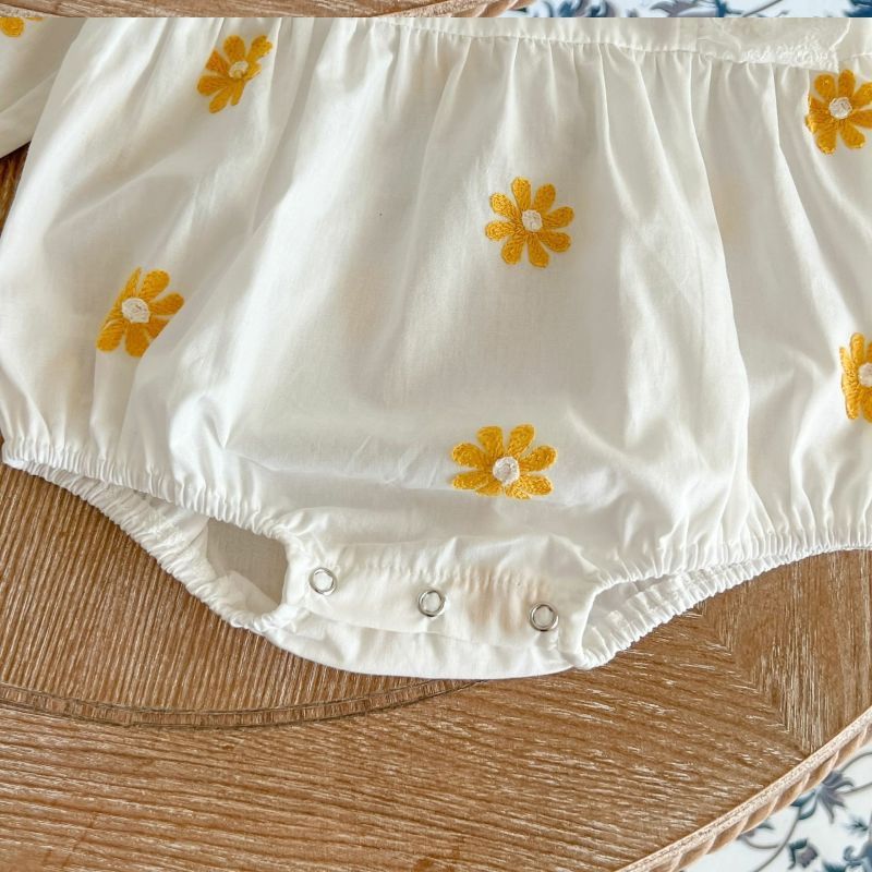 Sweet Daisies Embroidery Rompers Long Sleeve Onesie
