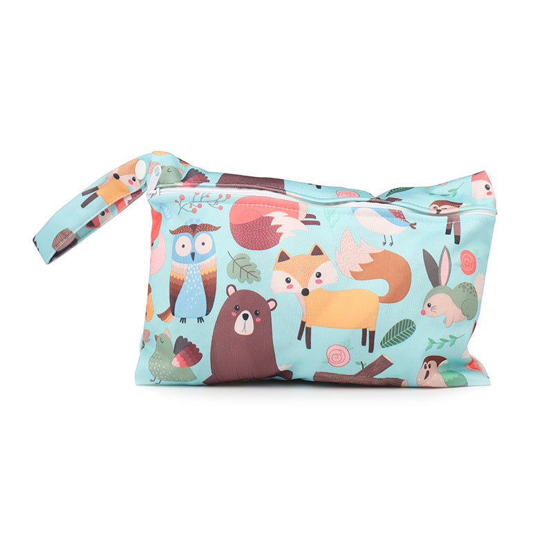 Cartoon printed single zipper small diaper storage bag