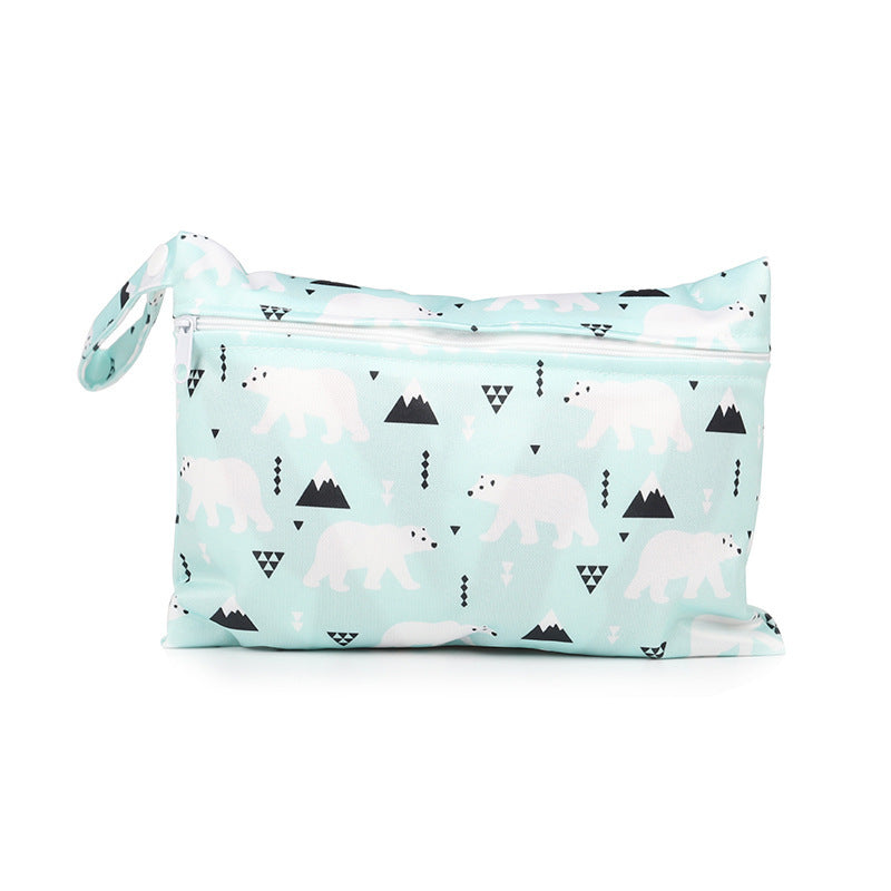 Cartoon printed single zipper small diaper storage bag