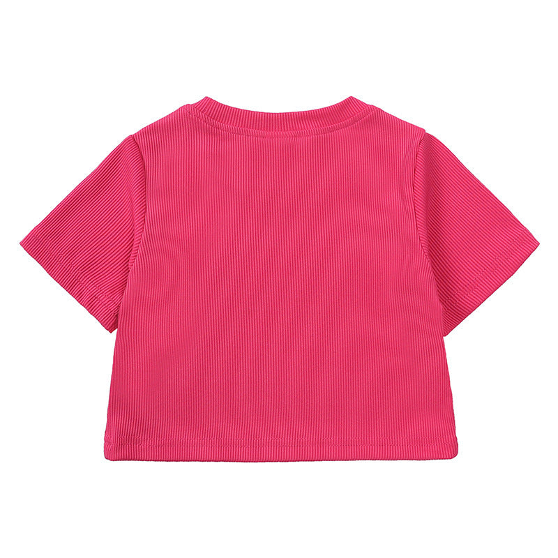 Girls' Short-sleeved Shirt Bell-bottom Pants Two-piece Set