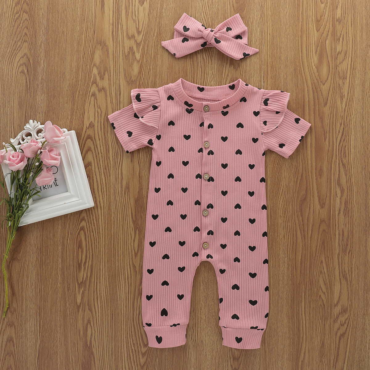 Printed Love Valentine's Day Long Climbing Jumpsuit with Head Knot