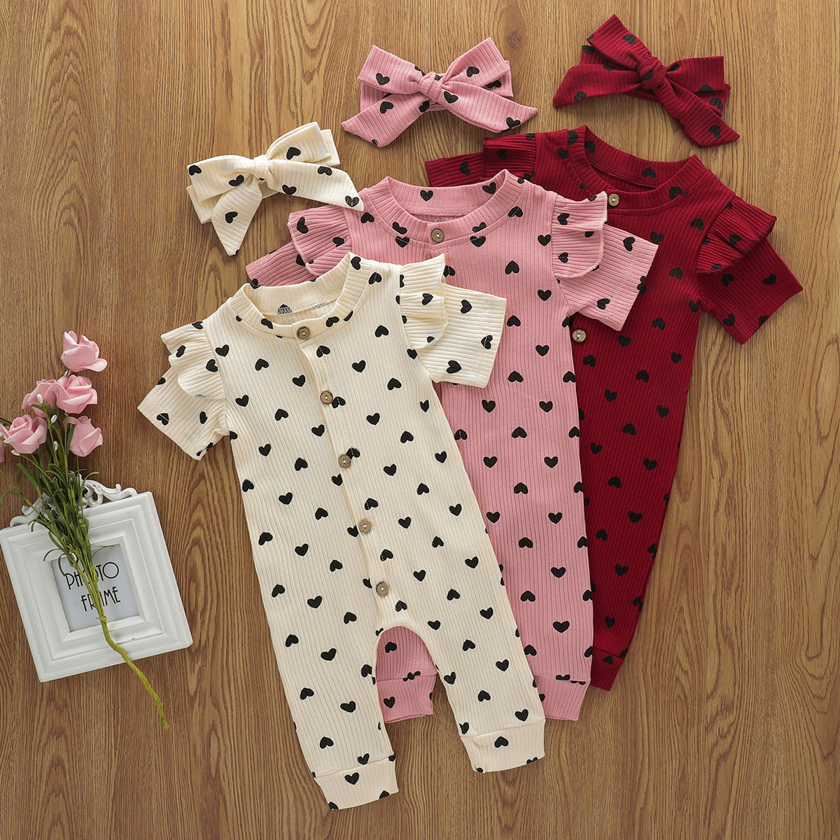 Printed Love Valentine's Day Long Climbing Jumpsuit with Head Knot