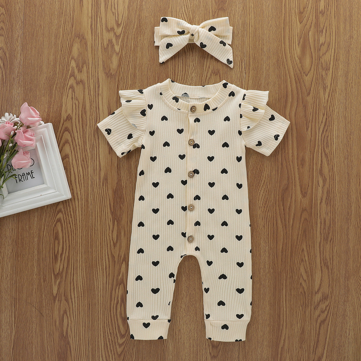 Printed Love Valentine's Day Long Climbing Jumpsuit with Head Knot