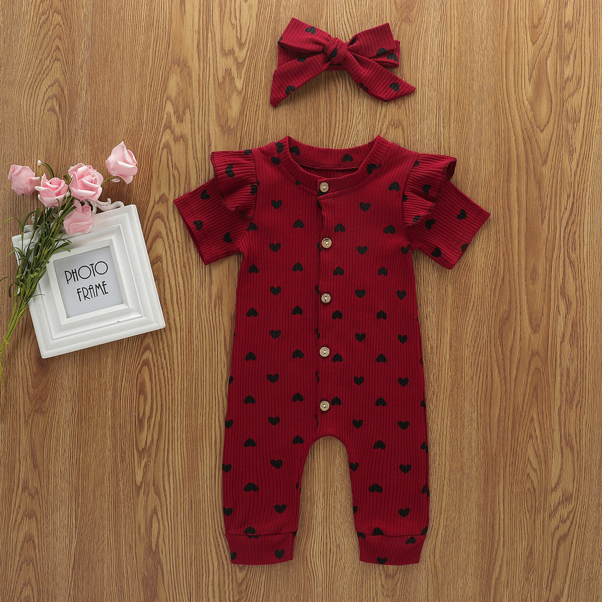 Printed Love Valentine's Day Long Climbing Jumpsuit with Head Knot