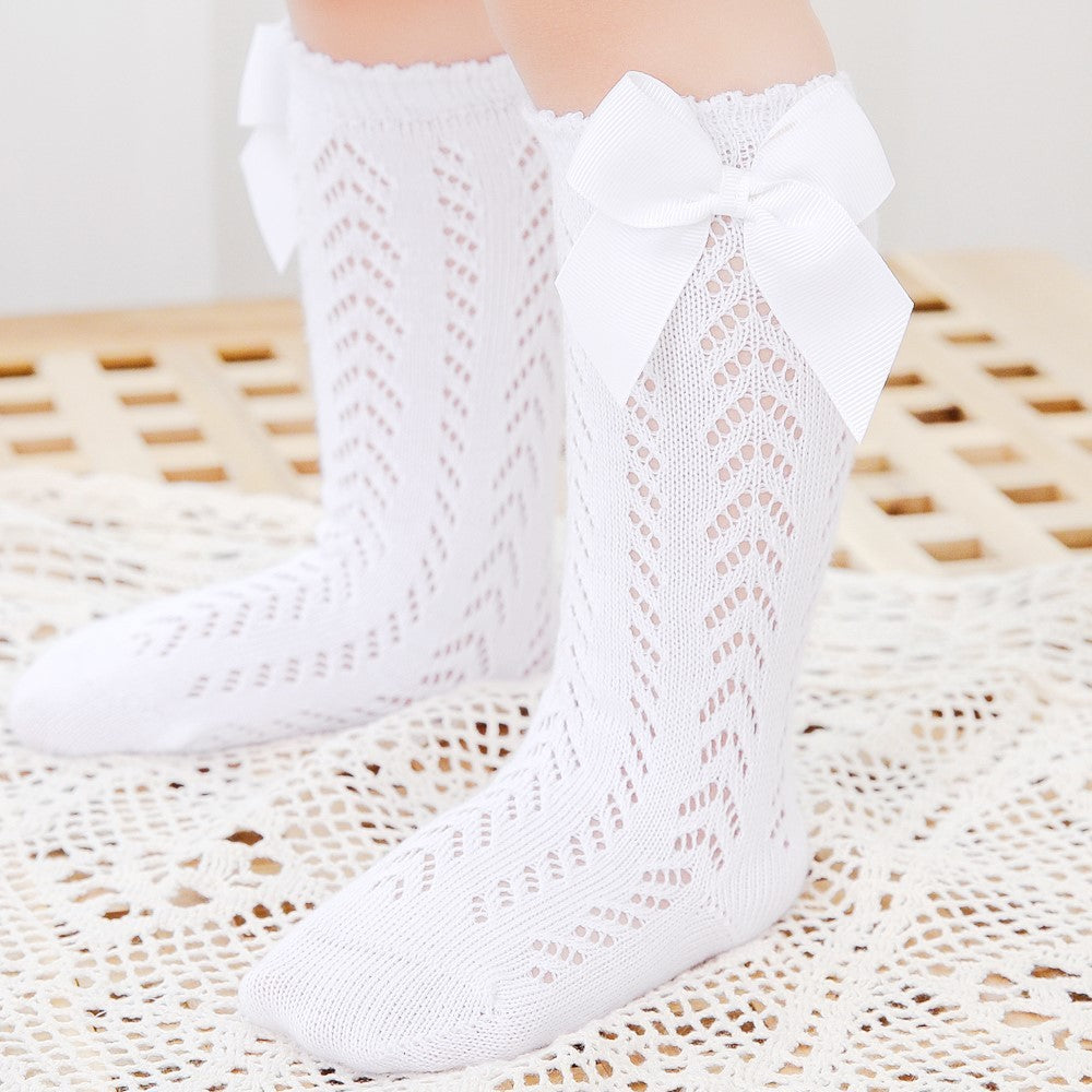 Infant Baby Loose Bow Stockings Hole Socks