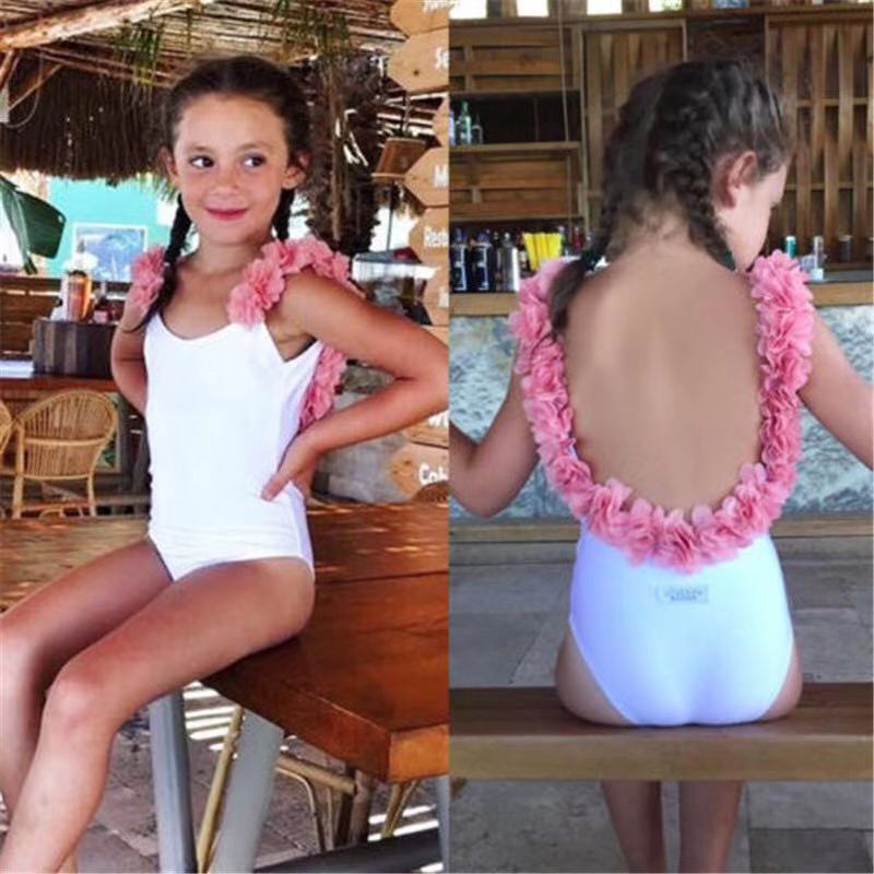INS Hot Style Children's Sleeveless Summer Stitching Sling Lace Backless Swimsuit