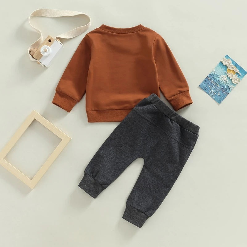 Letter Printed Round Neck Long-sleeved Sweater And Trousers Two-piece Set