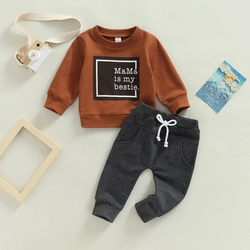 Letter Printed Round Neck Long-sleeved Sweater And Trousers Two-piece Set