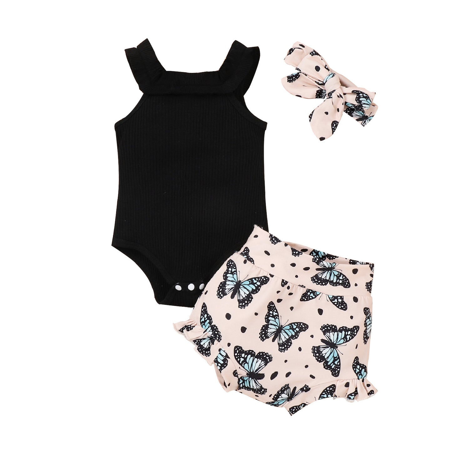 Girls' Vest Onesie Shorts Three-piece Set