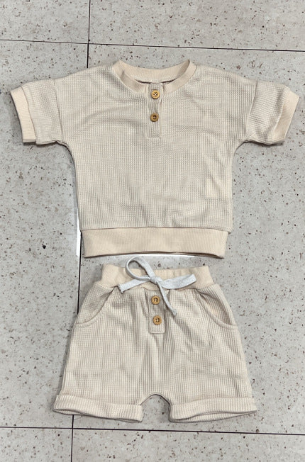Three-color Short-sleeved Waffle Children's Suit