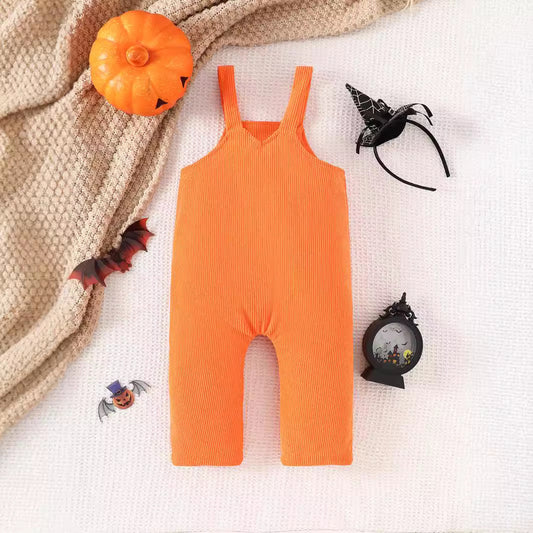 Halloween New Baby Pumpkin Grimace Embroidered Corduroy Suspender Pants