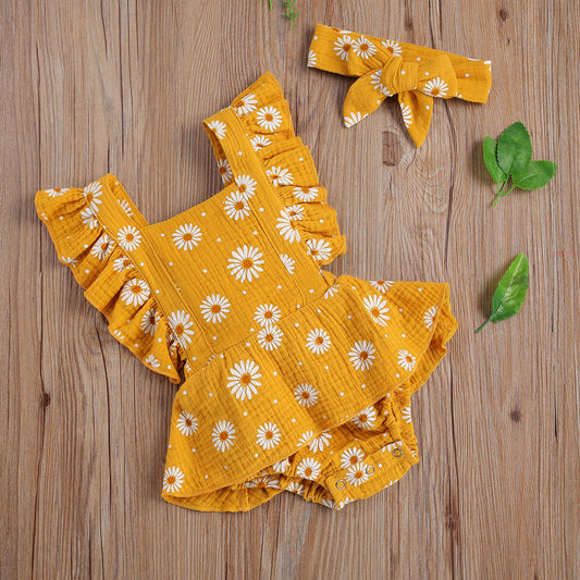 Strap Four-color Chrysanthemum One-piece Romper Dress Triangle Romper Headband