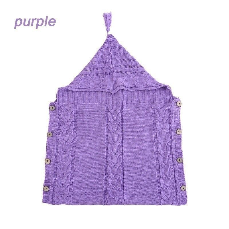 Infant Baby Tassel Ca P Sleeping Bag Sweater Wooden Button Hooded Sleeping Bag