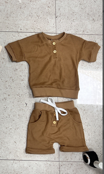 Three-color Short-sleeved Waffle Children's Suit