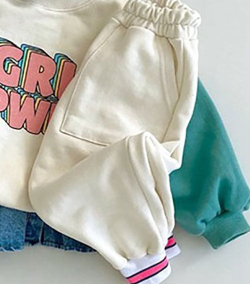 Color Contrast Sleeves Letter Sweater Color Block Pants