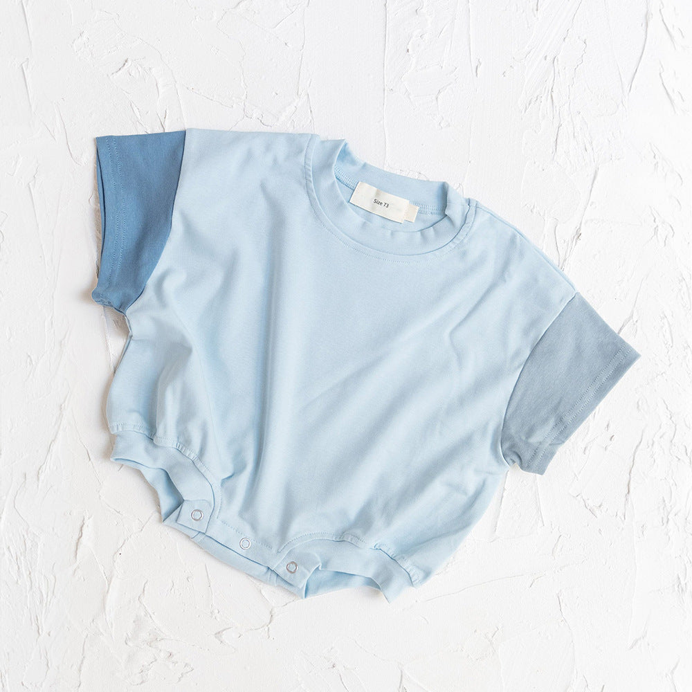 Baby Boy Solid Color Stitching Triangle Short-sleeved Jumpsuit