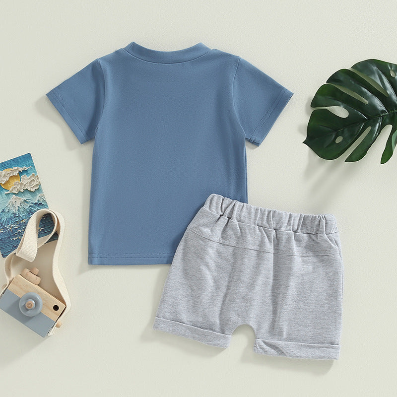 Boys' Fashion Letter Print Short-sleeve Shorts Suit