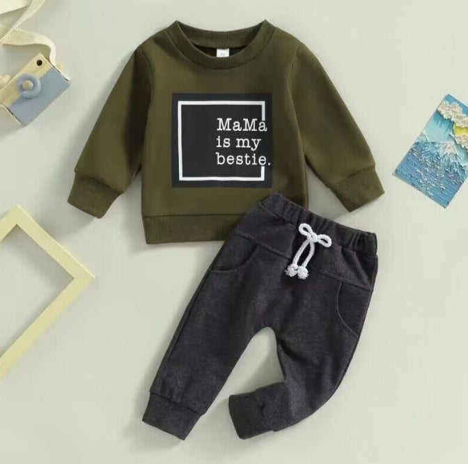 Letter Printed Round Neck Long-sleeved Sweater And Trousers Two-piece Set