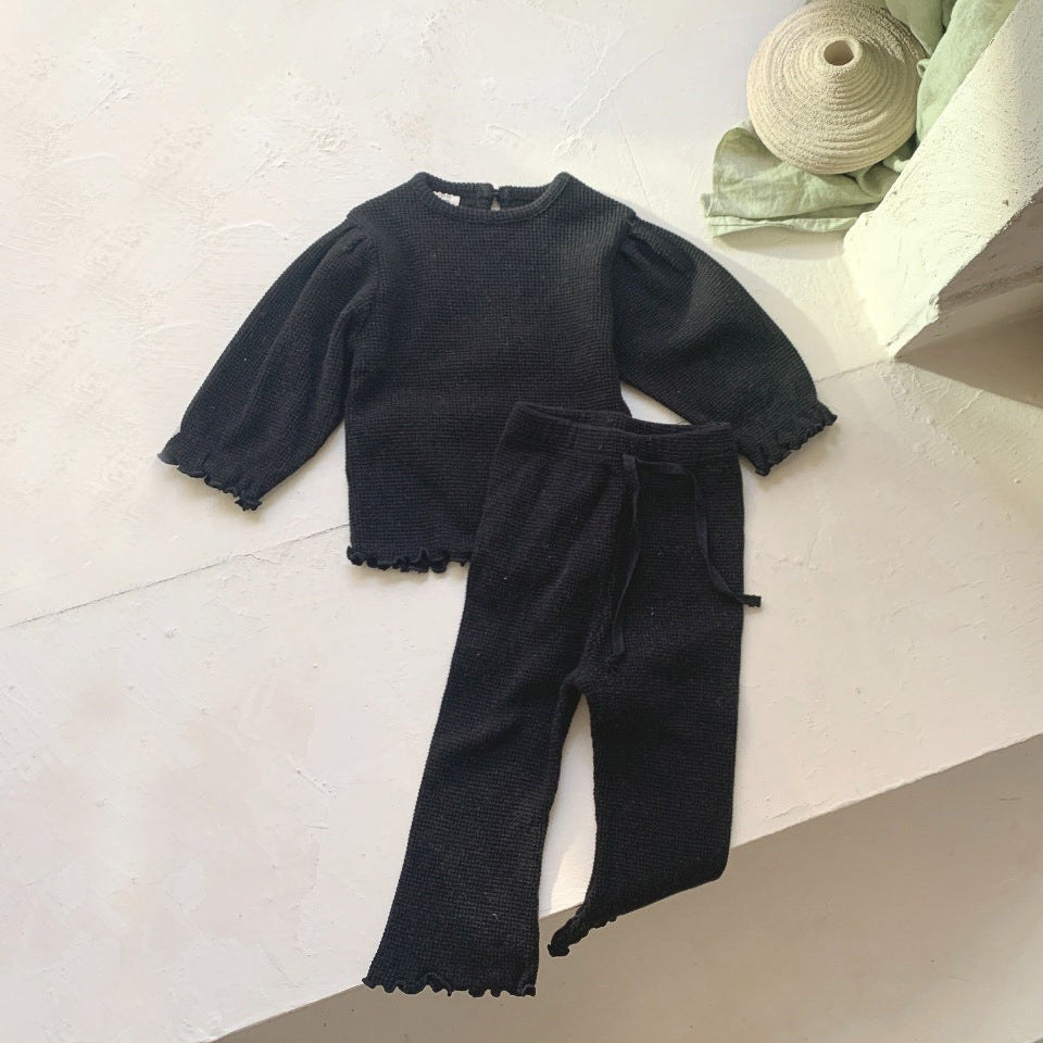 Children's Long-sleeved T-shirt Wave Curling Bell-bottom Pants Suit