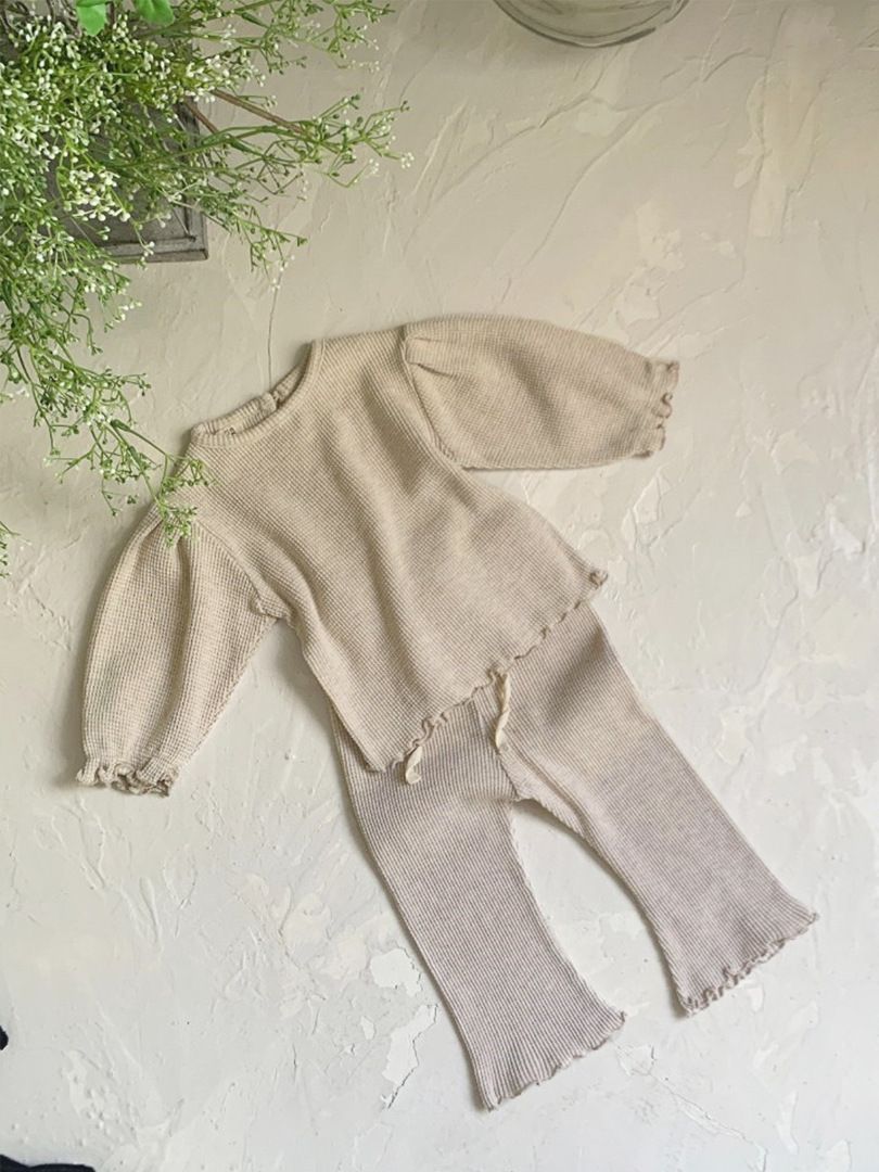 Children's Long-sleeved T-shirt Wave Curling Bell-bottom Pants Suit