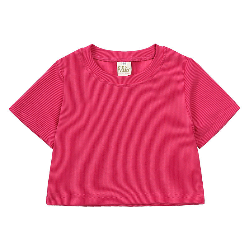 Girls' Short-sleeved Shirt Bell-bottom Pants Two-piece Set