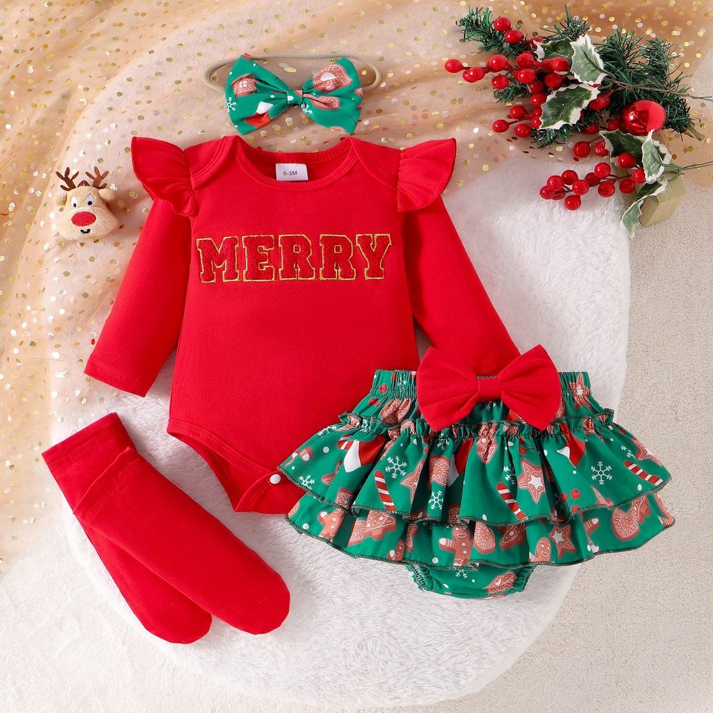Autumn And Winter Infant Sunken Stripe Long Sleeve Letter Printed Two-piece Suit