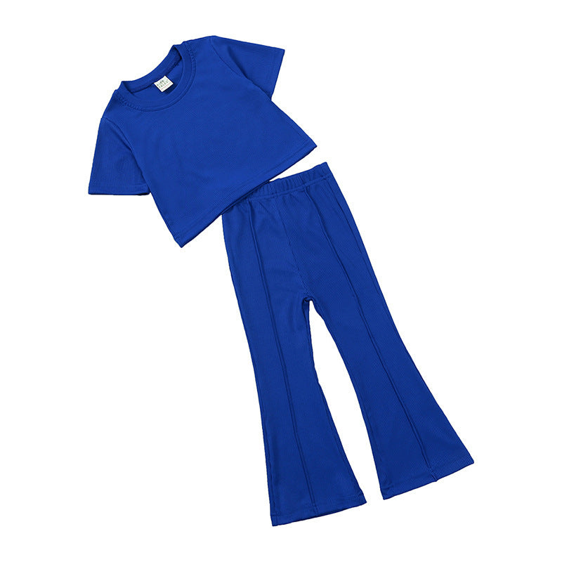 Girls' Short-sleeved Shirt Bell-bottom Pants Two-piece Set