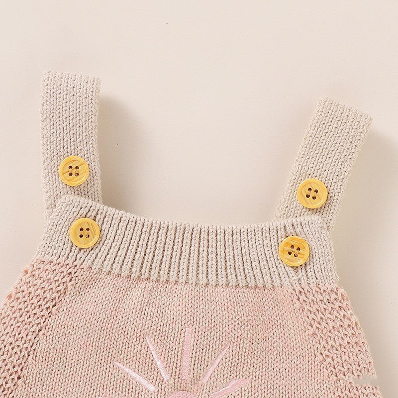 Ins Hot Fall New Baby Sunflower Embroidered Straps Knitted Jumpsuit