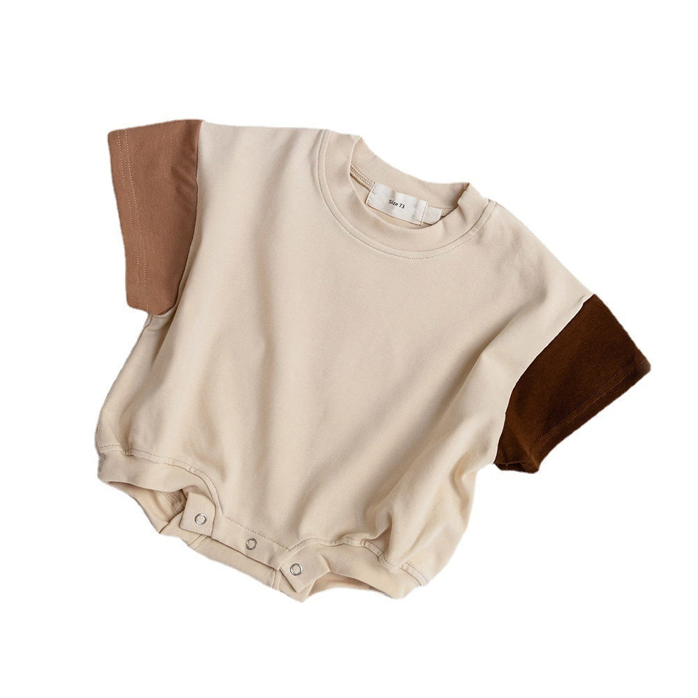 Baby Boy Solid Color Stitching Triangle Short-sleeved Jumpsuit