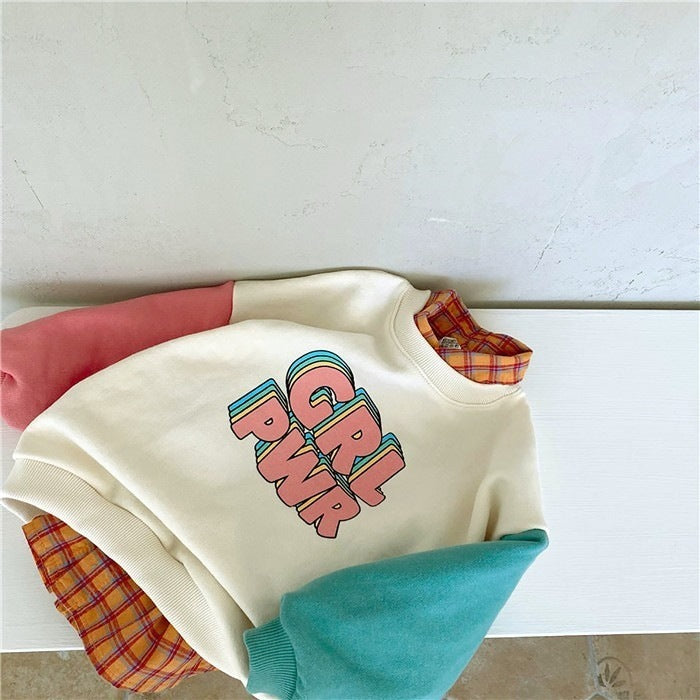 Color Contrast Sleeves Letter Sweater Color Block Pants