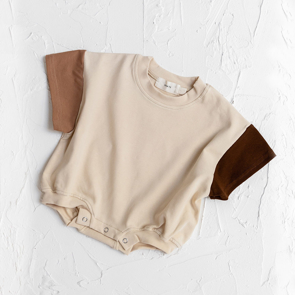 Baby Boy Solid Color Stitching Triangle Short-sleeved Jumpsuit