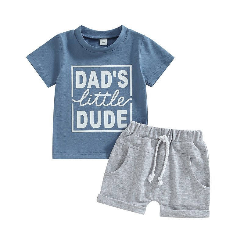 Boys' Fashion Letter Print Short-sleeve Shorts Suit