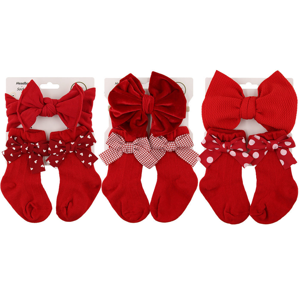 Baby Bow Hair Band Socks Suit Children's Christmas Big Bow Socks Combination