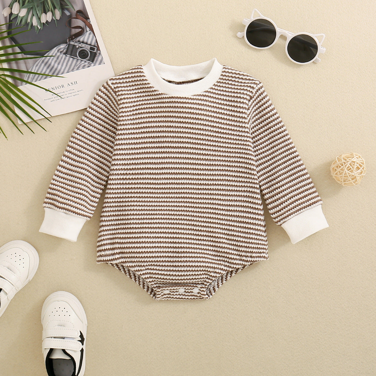 Baby Boys And Girls Long Sleeve Multi-color Stripe Pattern Triangle Jumpsuit