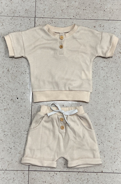 Three-color Short-sleeved Waffle Children's Suit