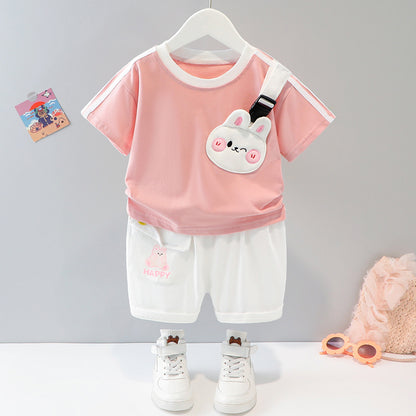 Short-sleeved Cartoon Animal Two-piece Set Children's Western Style
