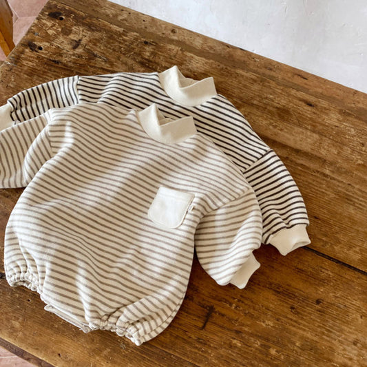 Striped Turtleneck Romper Bag Fart Sweater Loose And Casual
