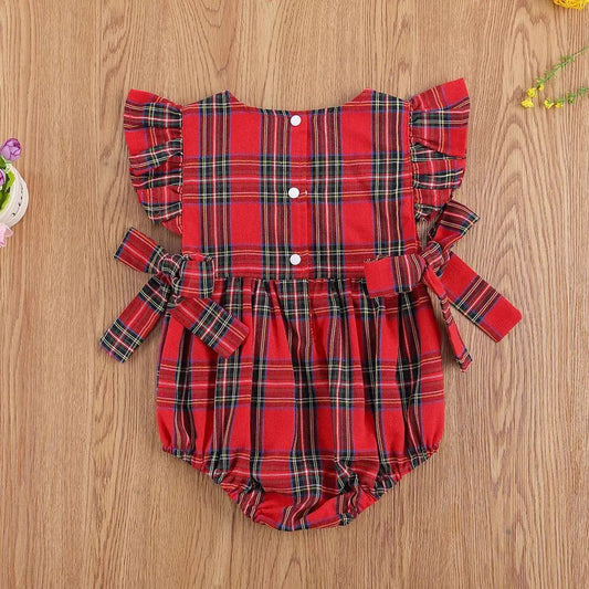 Infant Toddler Summer Stripes Flounced Sleeve Dress Girls' Christmas Plaid Romper