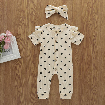Printed Love Valentine's Day  Long Climbing Jumpsuit with Head Knot