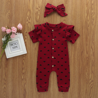 Printed Love Valentine's Day  Long Climbing Jumpsuit with Head Knot