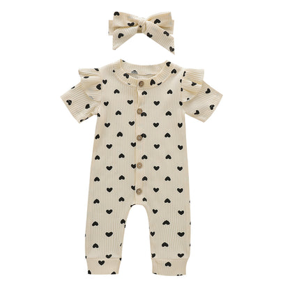 Printed Love Valentine's Day  Long Climbing Jumpsuit with Head Knot