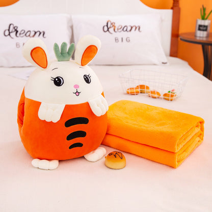 Cartoon Rabbit Air Conditioner Blanket With Plush Hand Warming Pillow