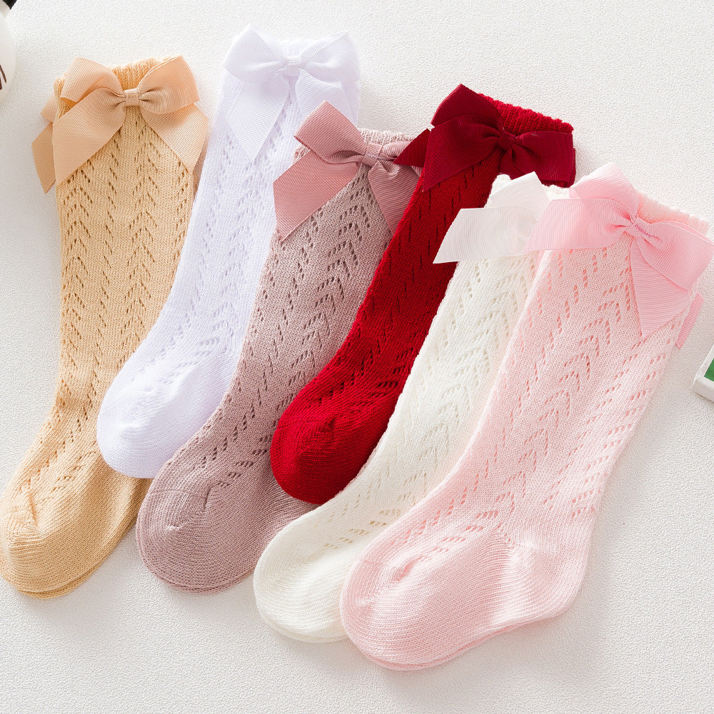 Infant Baby Loose Bow Stockings Hole Socks