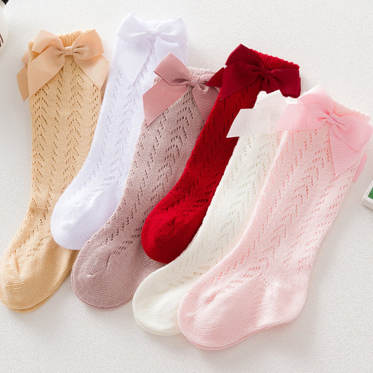 Infant Baby Loose Bow Stockings Hole Socks