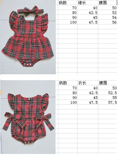 Infant Toddler Summer Stripes Flounced Sleeve Dress Girls' Christmas Plaid Romper