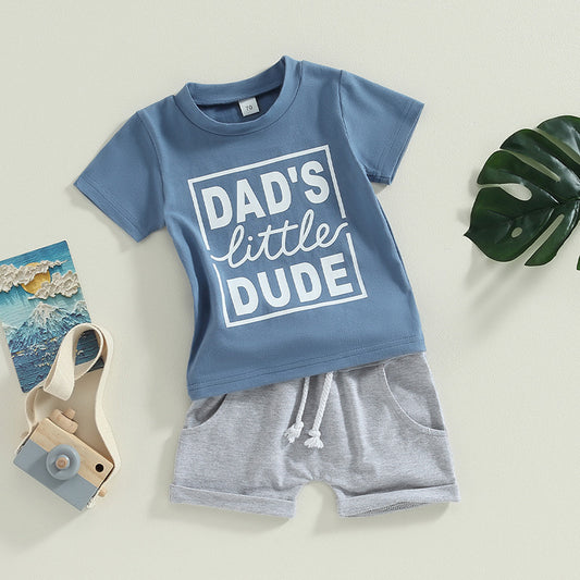 Boys' Fashion Letter Print Short-sleeve Shorts Suit