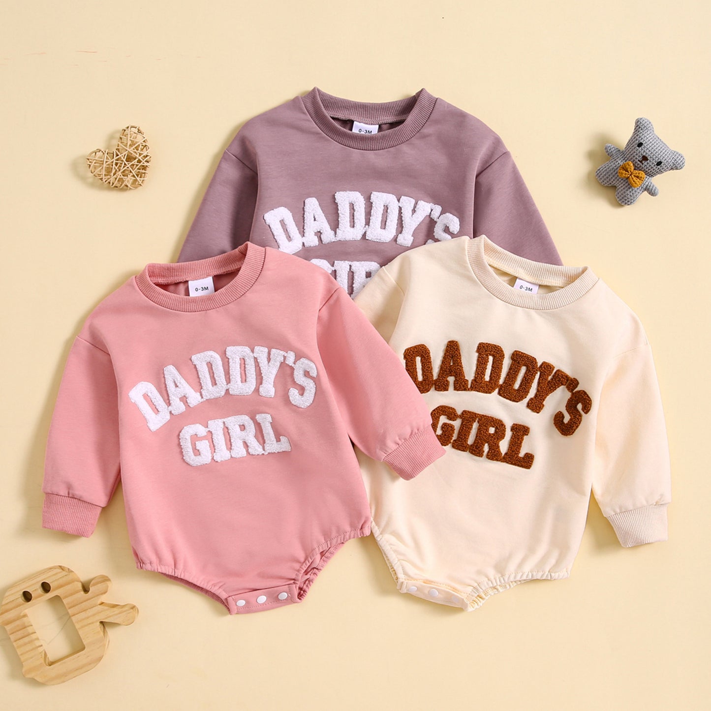 Boys And Girls Round Neck Letter Show Flower Triangle Long-sleeve Jumpsuit